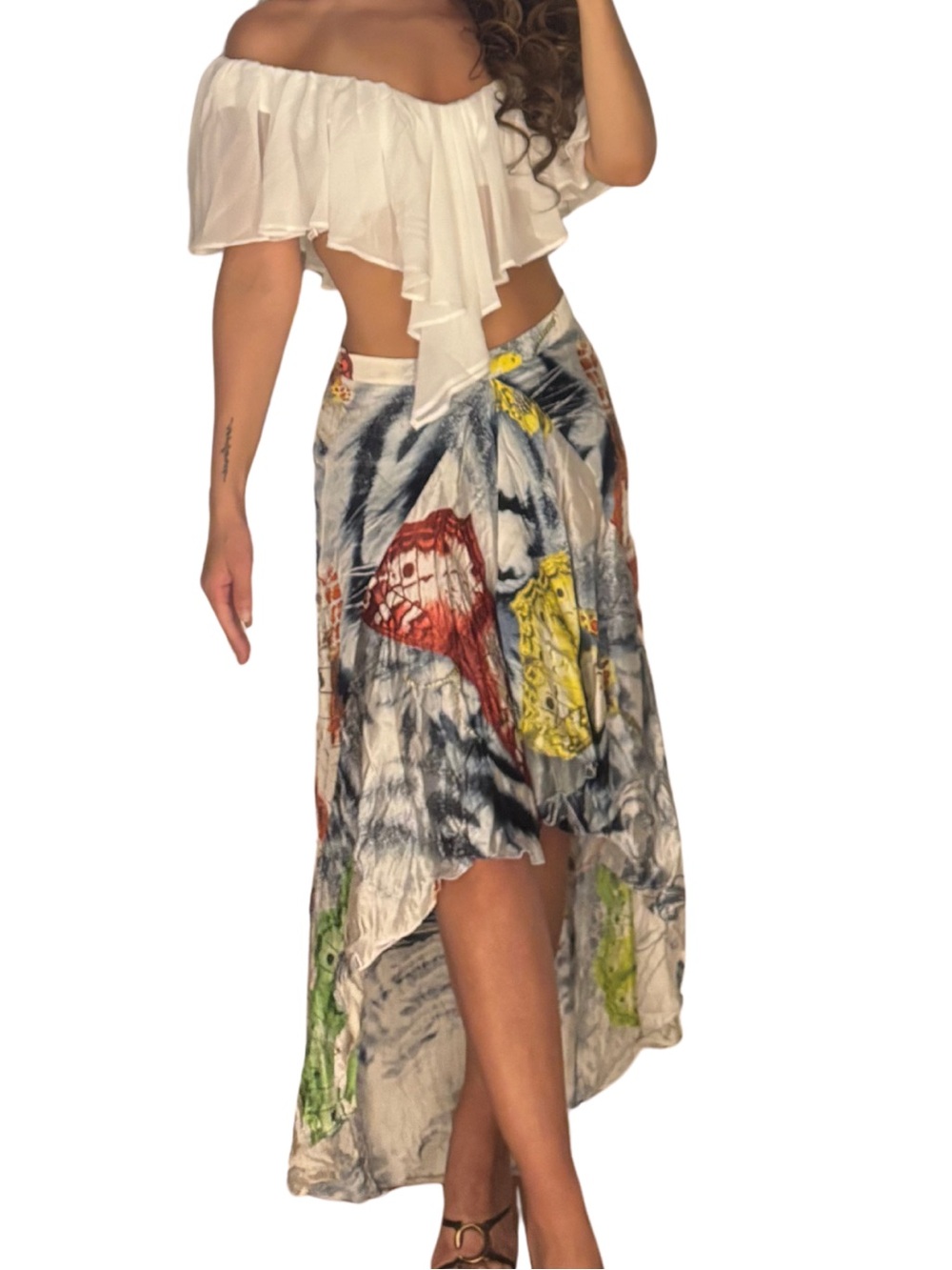 Just Cavalli by Roberto Cavalli Butterfly Print Silk High-Low Skirt
